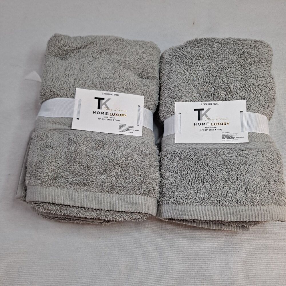 TK Tony Kevin Home Luxury Hand Towels 16"x28" Lot Of 2 2-packs Gray 100% Cotton